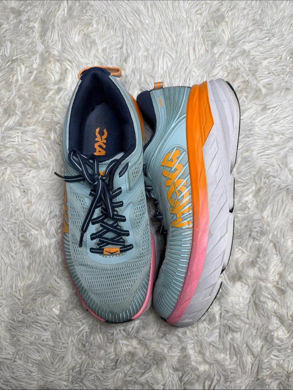 Hoka One One Women's Light Blue with Orange & Pink Running Shoes